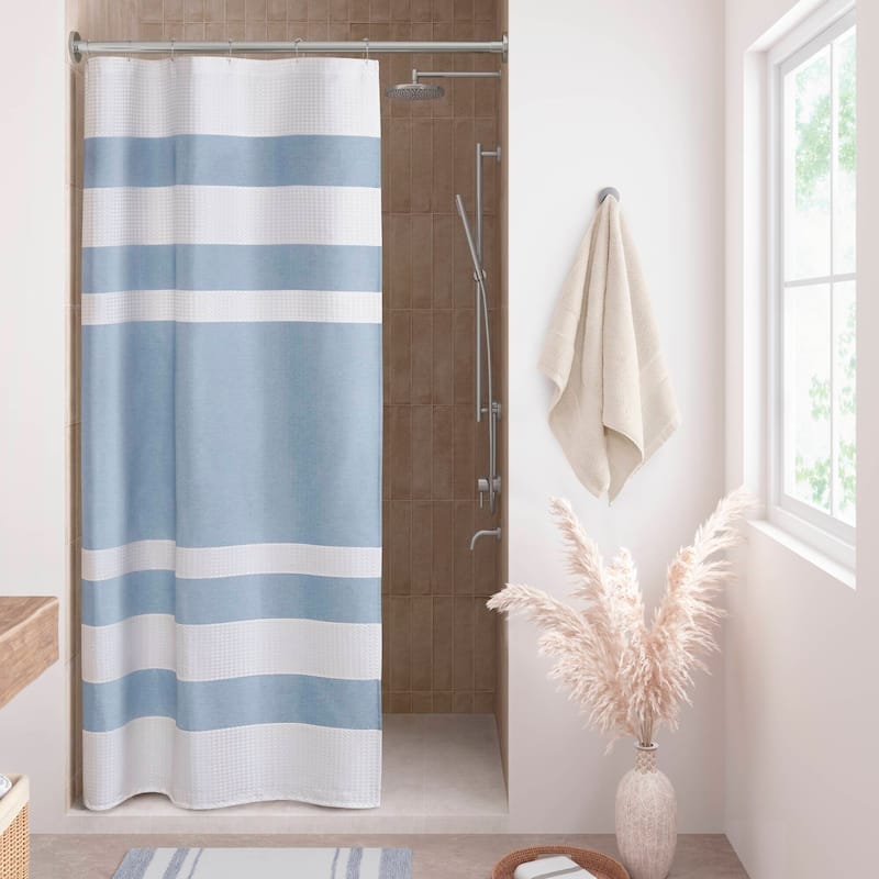 Madison Park Spa Waffle Shower Curtain with 3M Treatment - 36x72'' - Blue