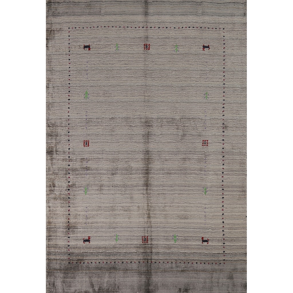 Hand Knotted Oriental 100% Wool Carpet Tribal Tribal Greys & Charcoal Gabbeh Area Rug - 5' 10'' X 4' 0''
