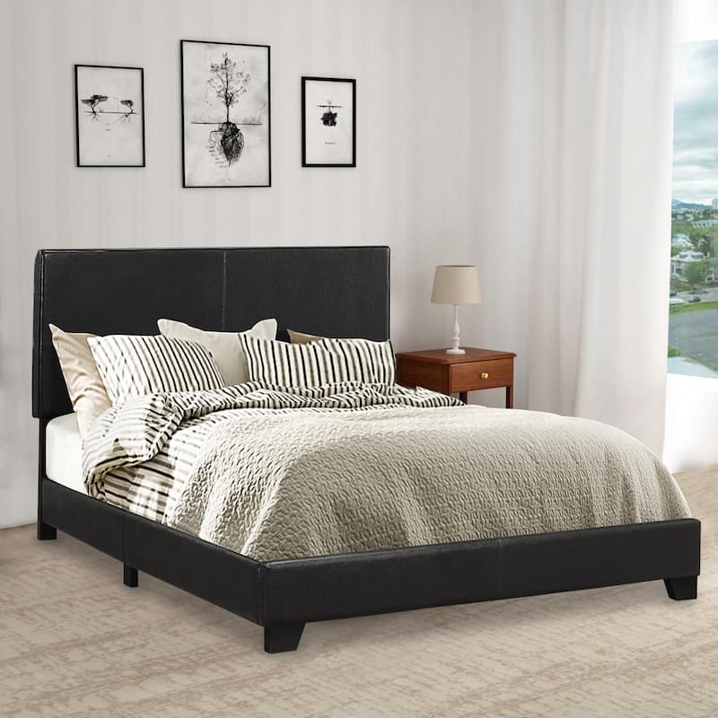 Leather Upholstered Queen Size Platform Bed, Black