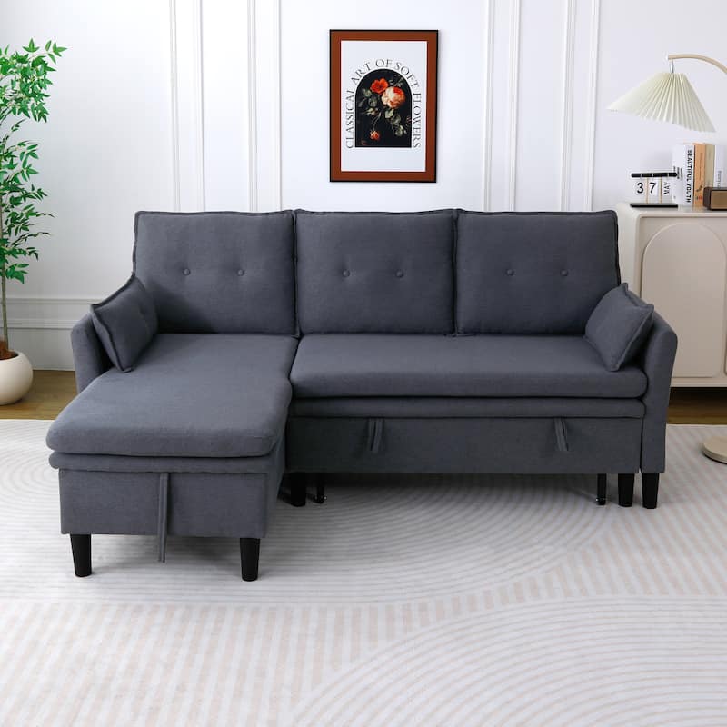 L-shaped Reversible Chaise Sectional Sofa with Storage and Side Pocket - Dark Grey