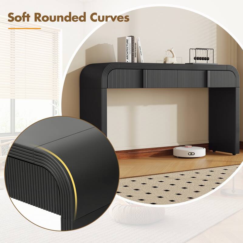 Modern Console Table with 2 Storage Drawers(Black)