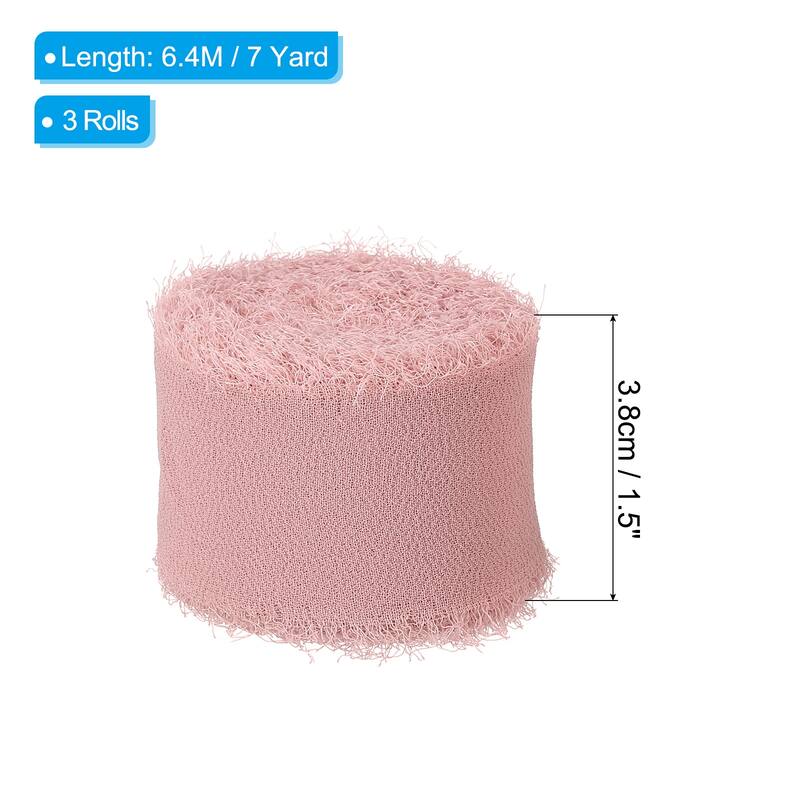 Fringe Chiffon Silk Ribbon 1.5" 3 Roll Handmade Frayed Ribbon - Dusty Rose - 7Yard