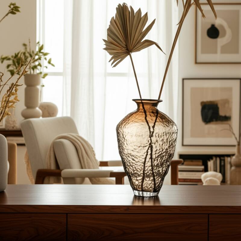 Glass Decorative Vase Contemporary Textured Flower for Home Decor