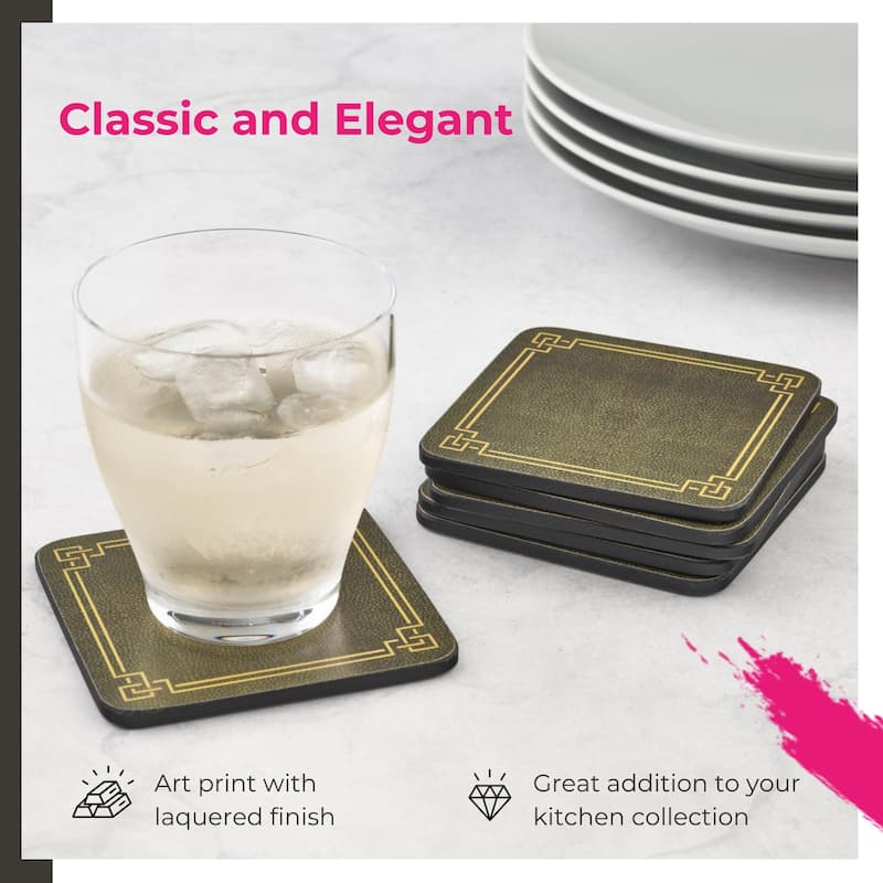 Pimpernel Set of 6 Shagreen Leather Coasters - 4 Inches Sq.