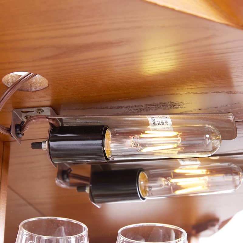 Lighted Corner Curio Cabinet, Freestanding Glass Display Cabinet, Wooden China Cabinet with Tempered Glass Doors & Shelves