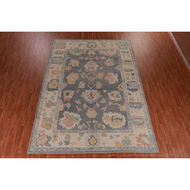 Hand Knotted Oriental 100% Wool Carpet Transitional All-Over Greys & Charcoal Oushak Area Rug - 13' 9'' X 10' 0''