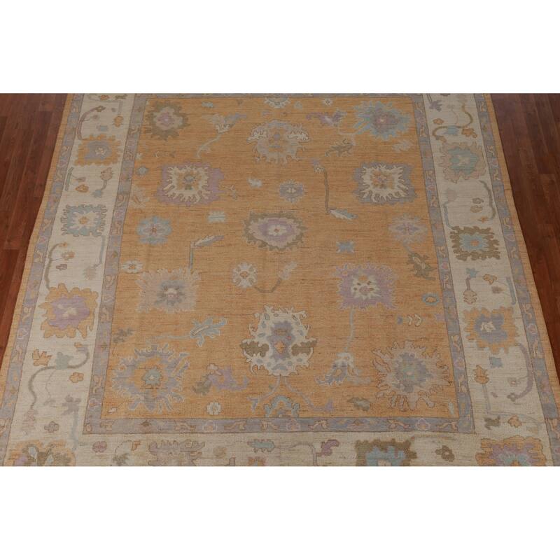 Hand Knotted Oriental 100% Wool Carpet Transitional All-Over Oranges & Rust Oushak Area Rug - 9' 10'' X 8' 7''