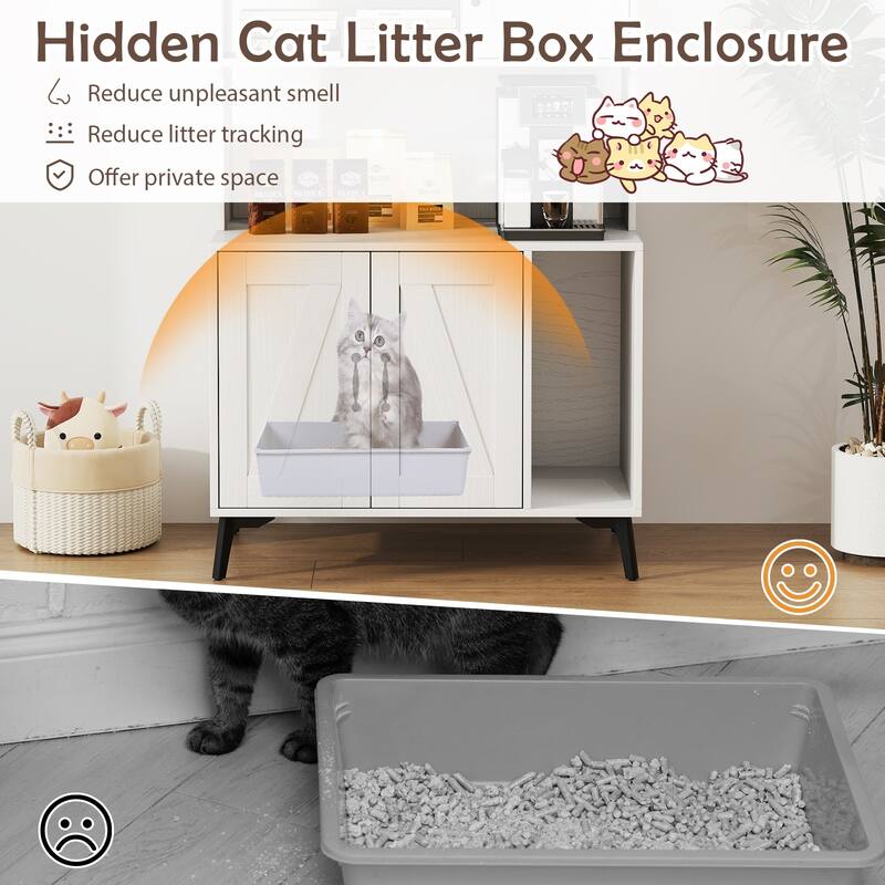 Gymax Large Cat Litter Box Enclosure w/ Display Storage Shelves Hidden