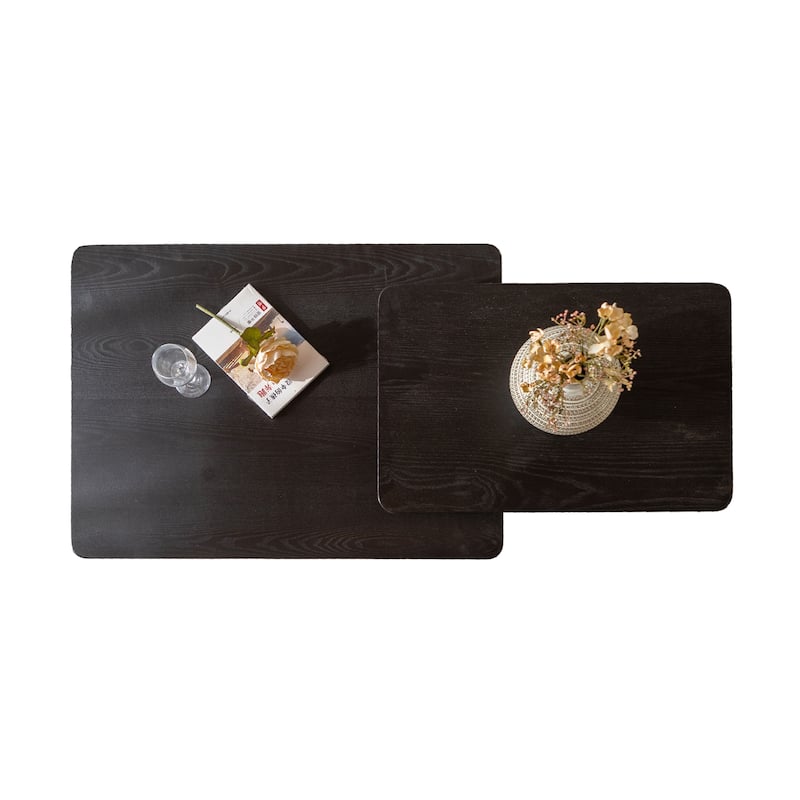 Vintage Fashion Style Square Coffee Table with Wood Grain Finish, for Living Room Office and Dining Room Black Set of 2