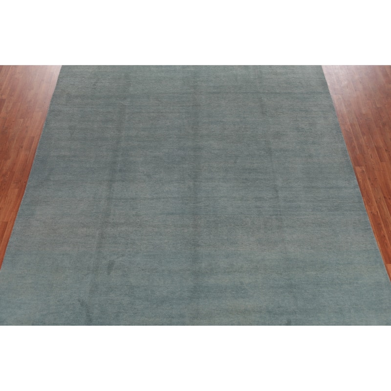 Hand Knotted Oriental 100% Wool Carpet Modern Solid Navy Blue & Blues Gabbeh Area Rug - 13' 0'' X 9' 10''