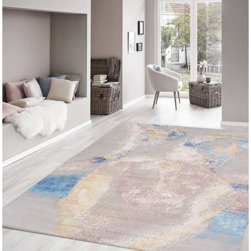 Pasargad Home Modern Hand-Knotted Abstract Ivory Area Rug