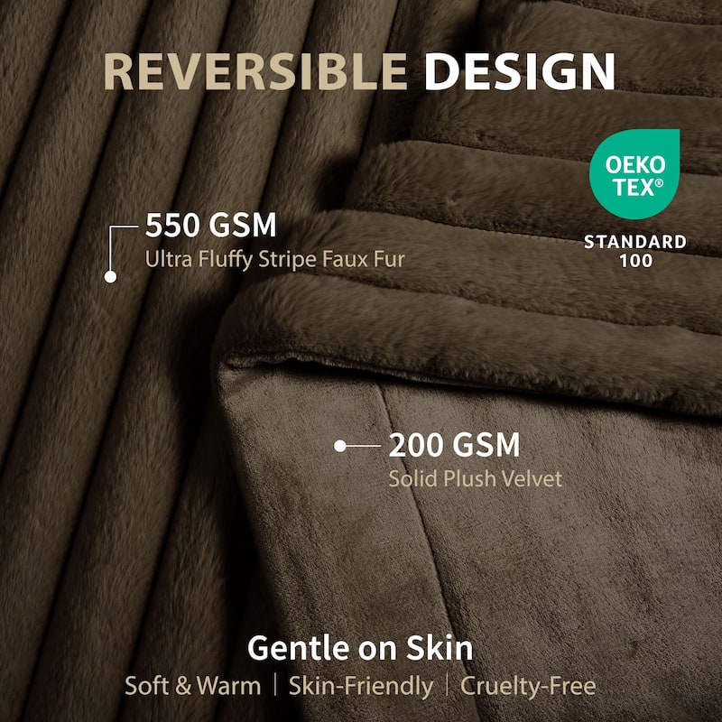 Luxury Reversible Textured Stripe Faux Fur & Velvet Throw