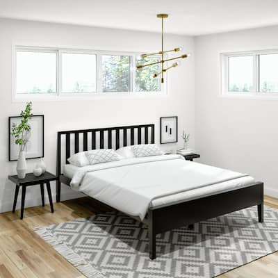 Plank and Beam Modern Queen-Size Bed with Slatted Headboard