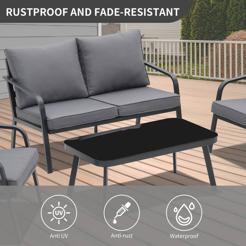 4Piece Patio Furniture Set Aluminum Conversation Set Outdoor Metal