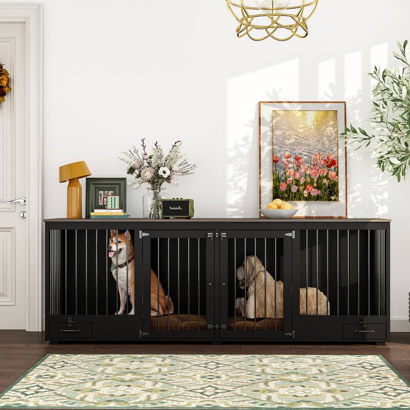 Double Dog Crate Furniture Heavy Duty Dog Kennel Dog House
