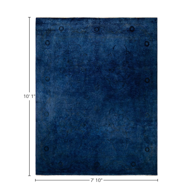 Overton Hand Knotted Wool Vintage Inspired Modern Contemporary Overdyed Blue Area Rug - 7' 10" x 10' 1"