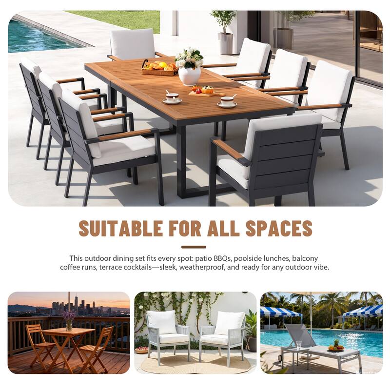 9-Piece Modern Aluminum Outdoor Dining Set with 8 Patio Dining Chairs