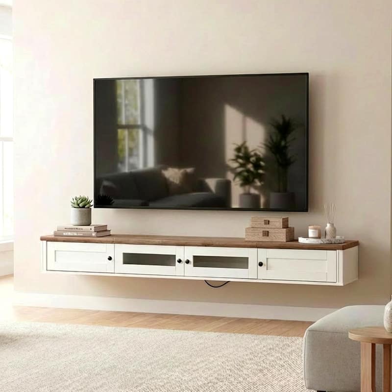 Door Floating TV Stand with Charging Station - Off White