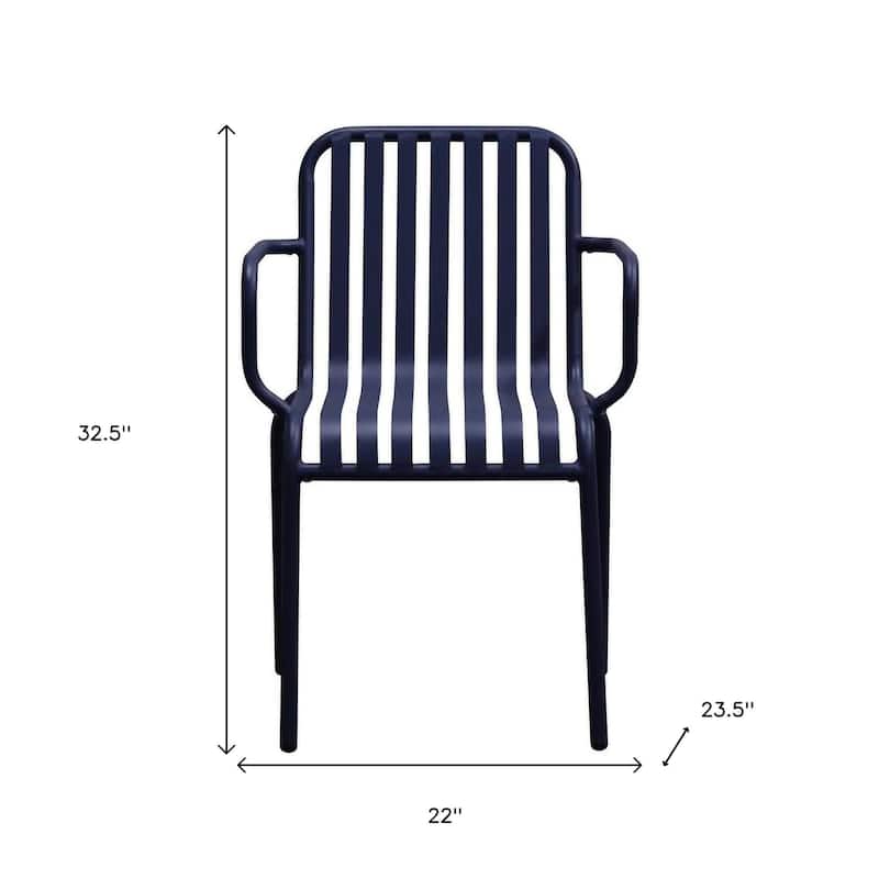 Set of Two Dark Blue Steel Outdoor Stacking Arm Chairs