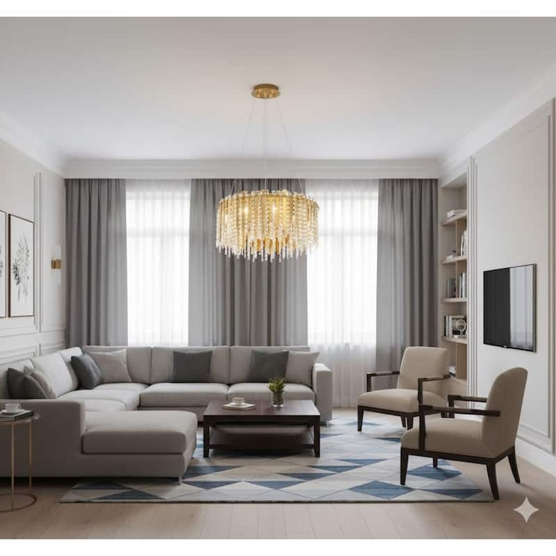 9-Light Gold Chandelier With Clear Hanging Crystal Beads