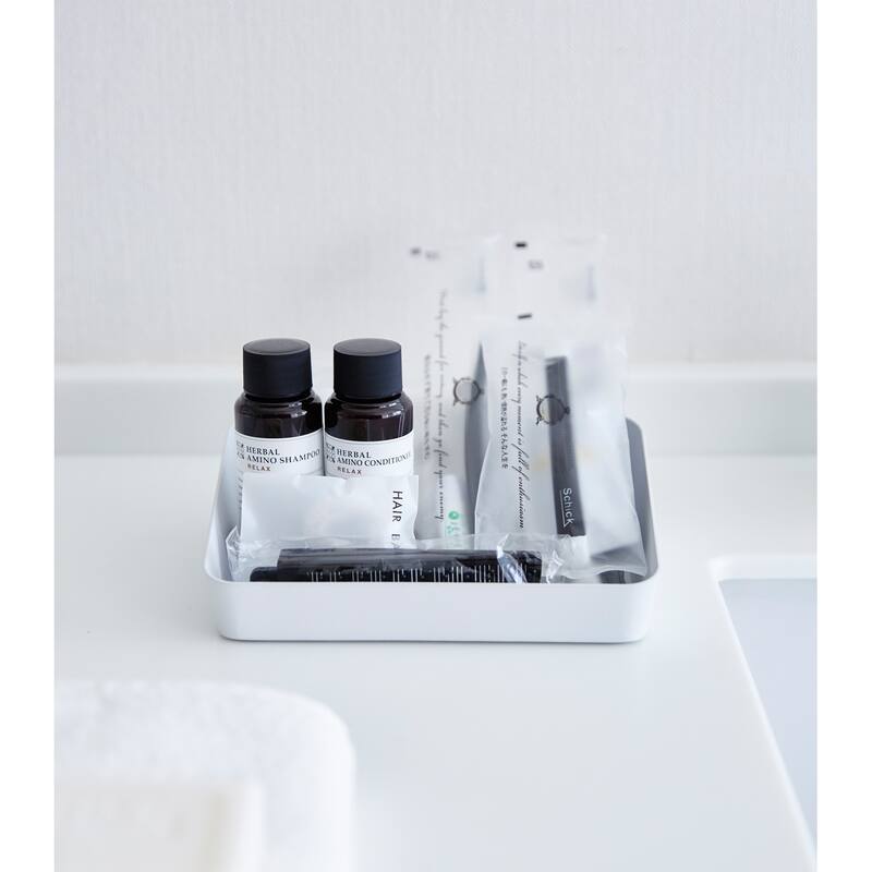 Yamazaki Home Vanity Tray - Angled - Two Sizes, Steel, 5.25" x 7" - L 5.31 x W 6.89 x H 1.97 inches