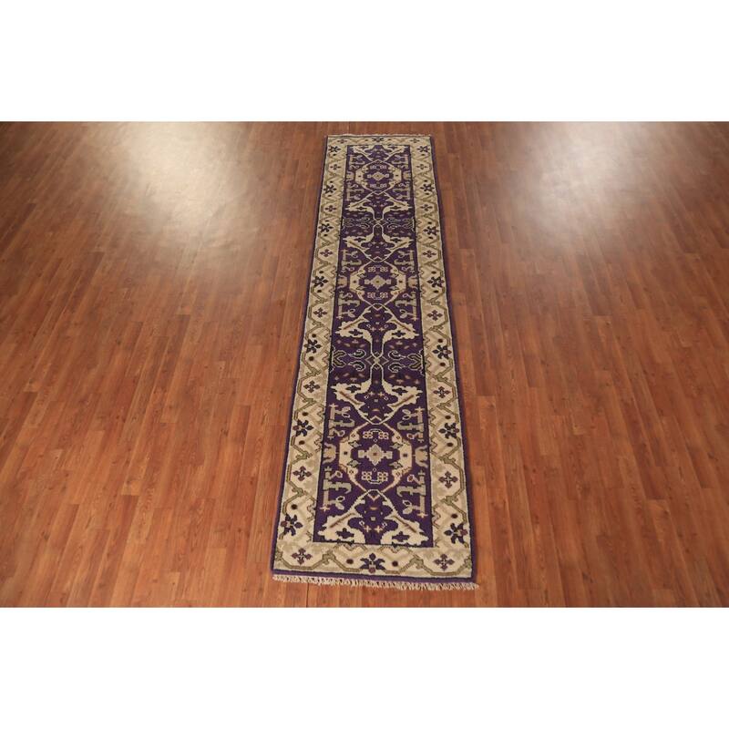 Purple Oushak Oriental Runner Rug Hand-Knotted Wool Carpet - 2'7" x 10'0"