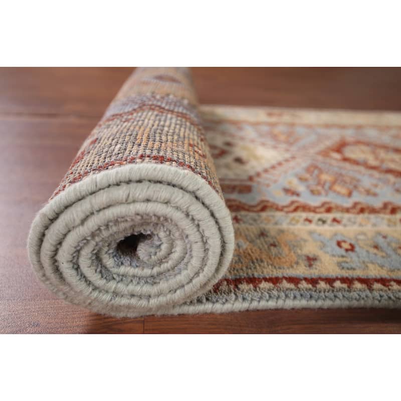 Light Blue Khotan Indian Runner Rug Handmade Wool Carpet - 2'7"x 11'11"