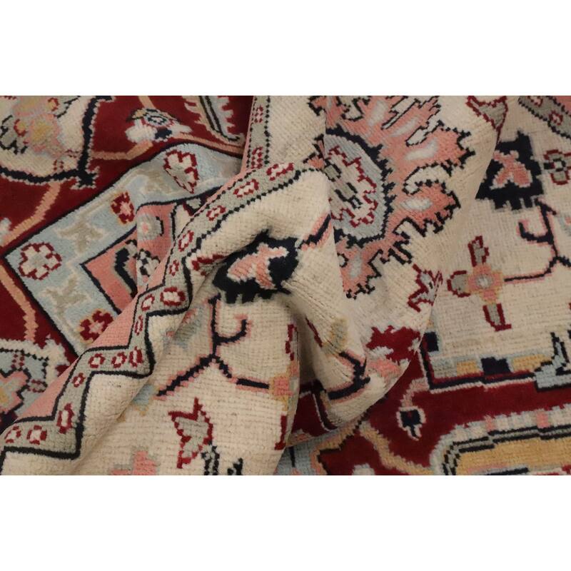 Hand Knotted Oriental 100% Wool Carpet Traditional Medallion Beige & Ivories Heriz (serapi) Area Rug - 9' 0'' X 6' 2''