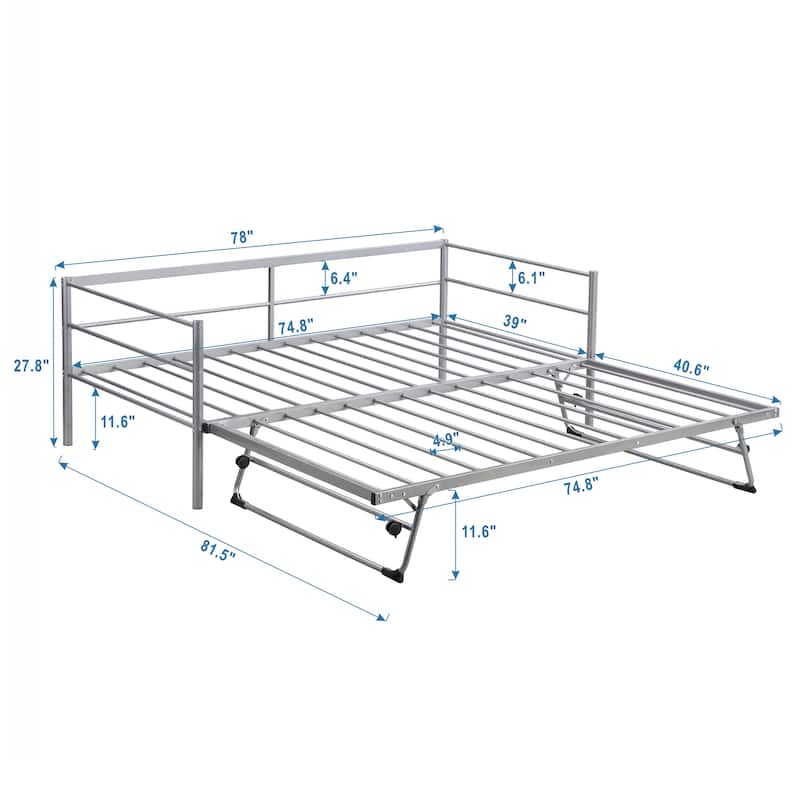 Twin Size Metal Daybed With Adjustable Trundle, Pop Up Trundle