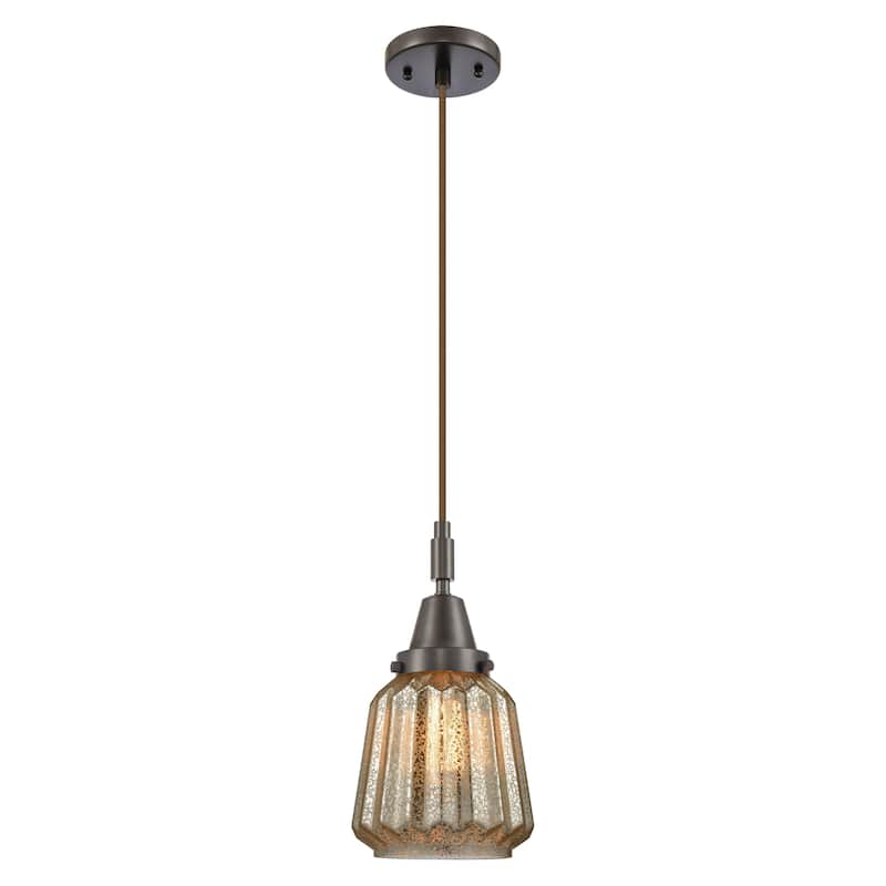 Innovations Lighting Downtown Urban - Caden Chatham - 1 Light 7" Cord Hung Mini Pendant - Oil Rubbed Bronze/Mercury Shade