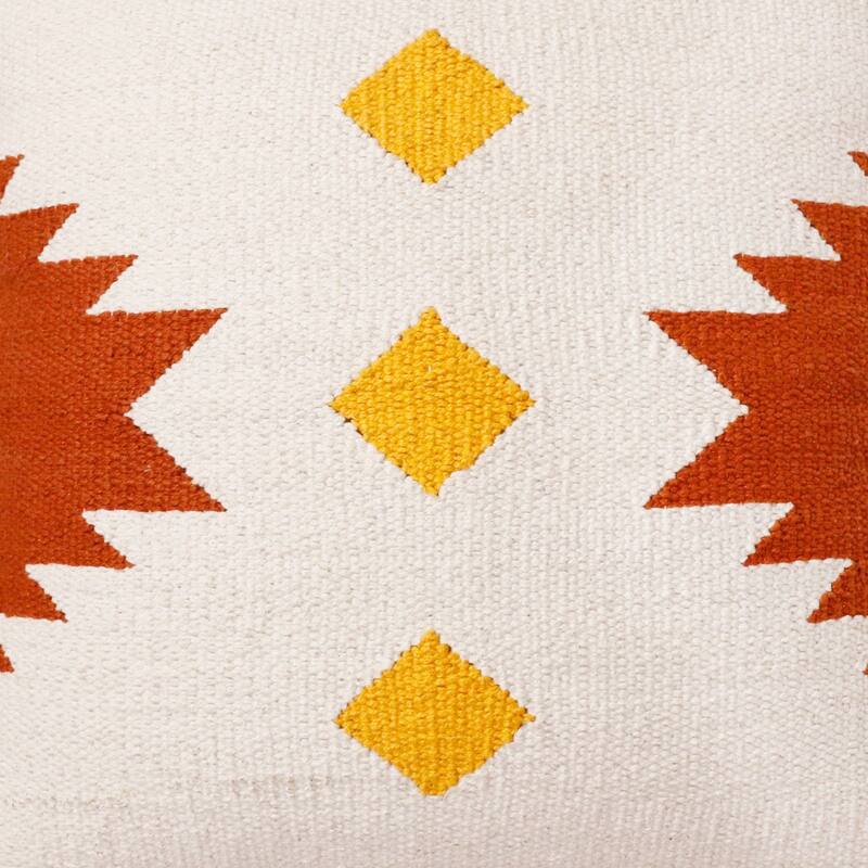 Hand Woven Geometric Square Throw Pillow - 20" - White and Yellow