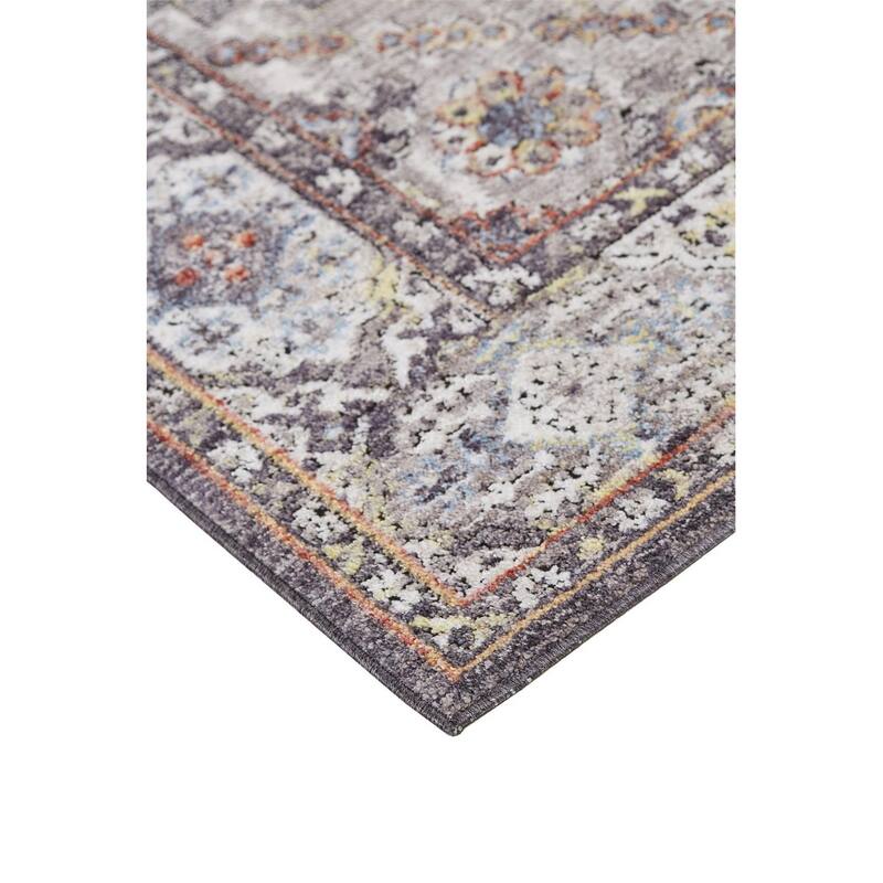 Matana Space Dyed Medallion Area Rug, Light Gray/Plum/Rust