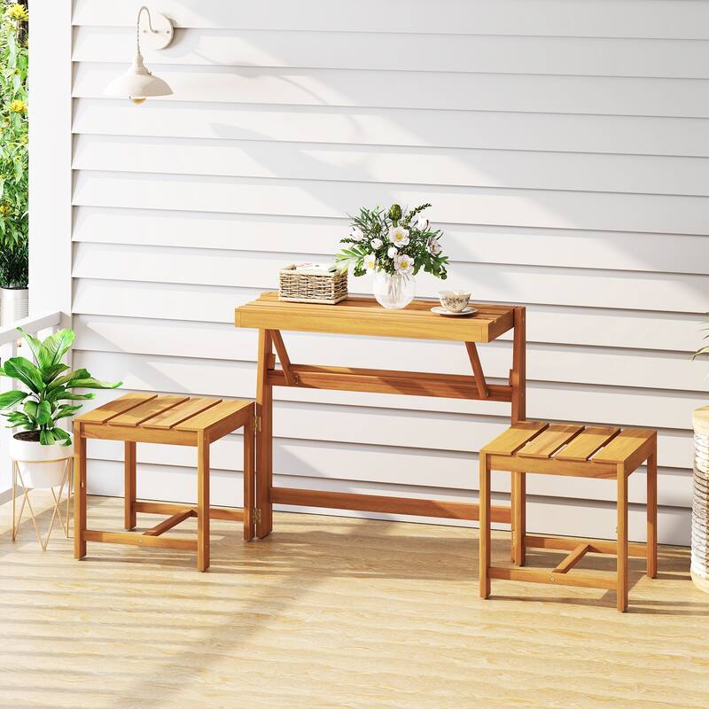 Gymax 3-in-1 Outdoor Acacia Wood Loveseat Bench Furnitur w/ Slatted