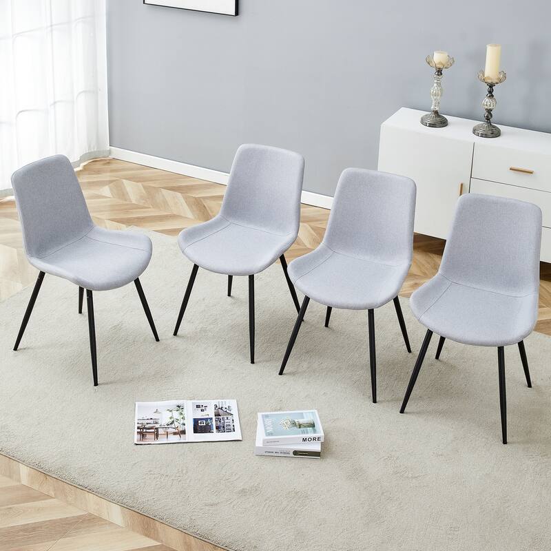 Modern Kitchen Chairs Set of 4 Linen Dining Chair with Metal Legs Wider Seats Quick Assembly Cafe Chairs - Light Gray