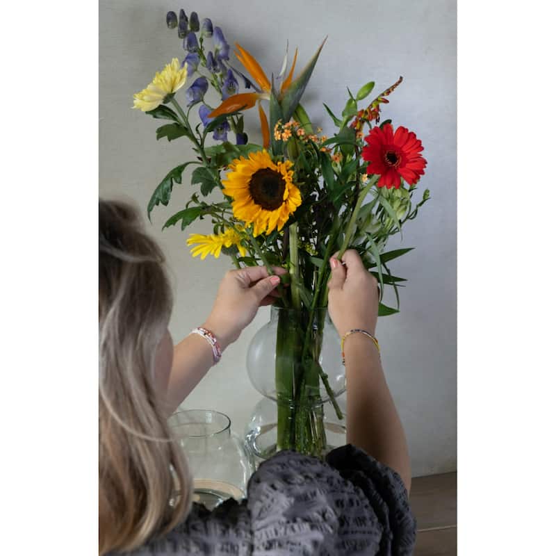 Transparent Round Duo Mouthblown Glass Vase - 10" - Clear