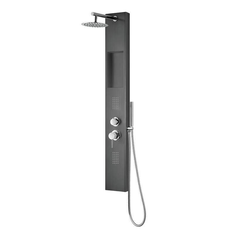 AquaNiche 8-in Rain Showerhead Showerspa with 4-Body Jets Built-in Niche and Handshower Gun Metal Black