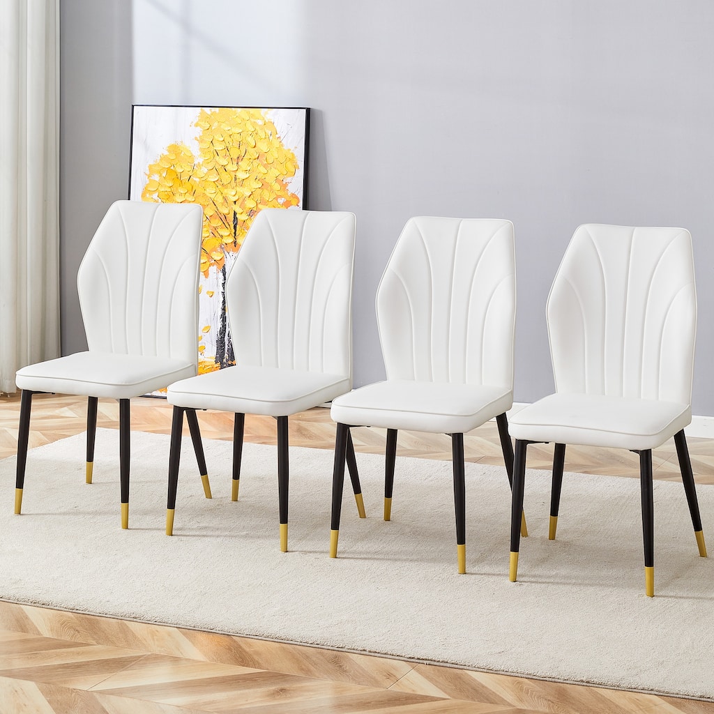 4 modern dining chairs with stylish PU patterned backrest and black metal legs