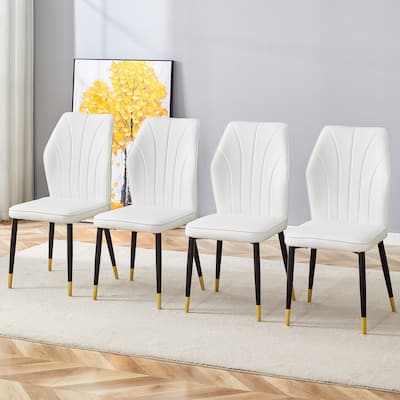 Set of 4 Modern Dining Chairs w/ Stylish PU Patterned Backrest & Black Metal Legs