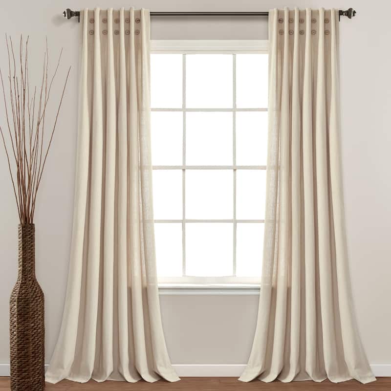 Lush Decor Linen Button Pinched Pleat Window Curtain Single Panel - 84" x 40" - 84 Inches - Dark Linen