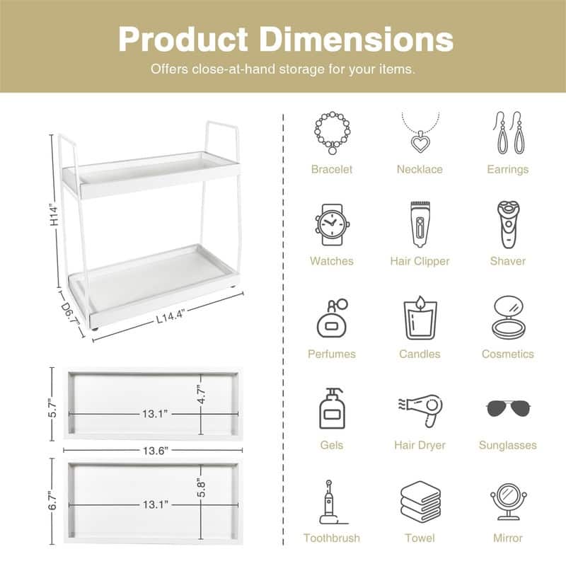 Bathroom Organizer Countertop - 6.7"D x 14.4"W x 14"H