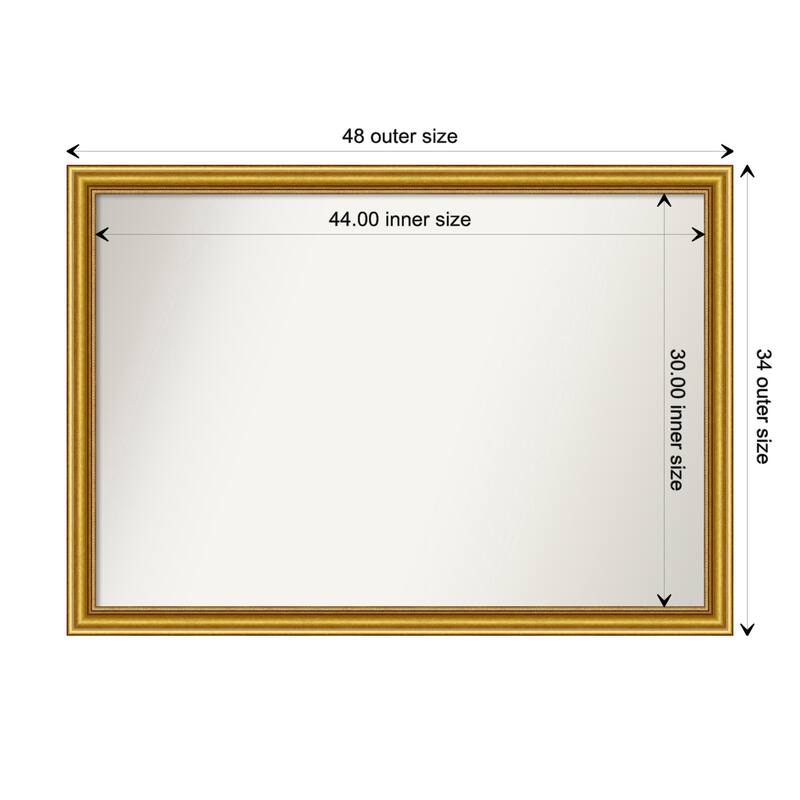 Townhouse Gold Framed Non-Beveled Custom Wall Mirror, Bathroom Vanity Mirror - Outer Size: 47.75 x 33.75