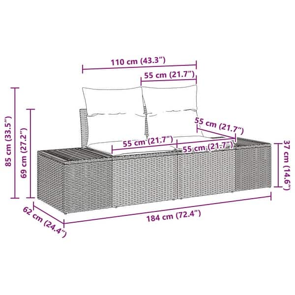 dimension image slide 2 of 5, vidaXL 4 Piece Garden Sofa Set with Cushions - 94.1×46.1×27.2