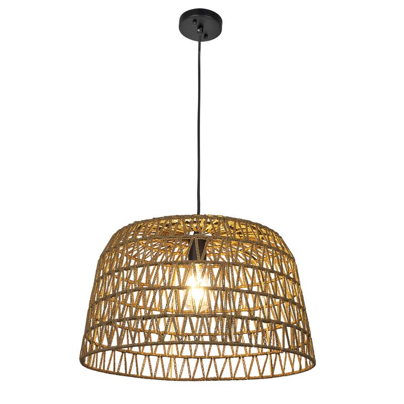 Open Weave Metal and Paper Rope Ceiling Light - Brown