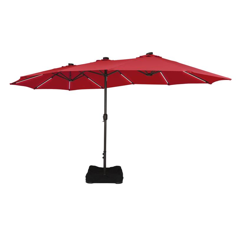 Clihome 15Ft Outdoor Solar Lights Rectangular Crank Market Umbrella, with Base