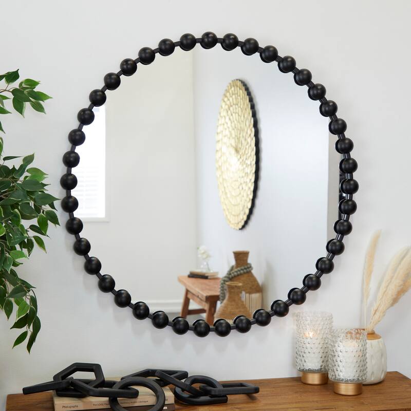 CosmoLiving by Cosmopolitan Metal Wall Mirror with Beaded Detailing - 1.50W x 36.00L x 36.00H - Gray