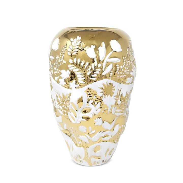 Ornate White and Gold Ginger Jar - White/Gold