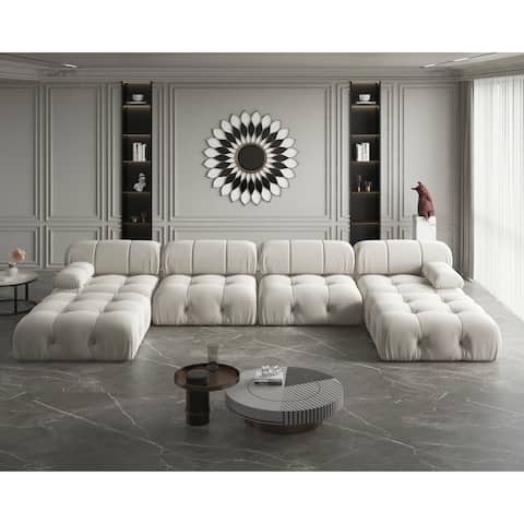Modern U-Shaped Velvet Upholstered Modular Sectional Sofa 6-seater Extra Wide Chaise Lounge Couch for Living Room