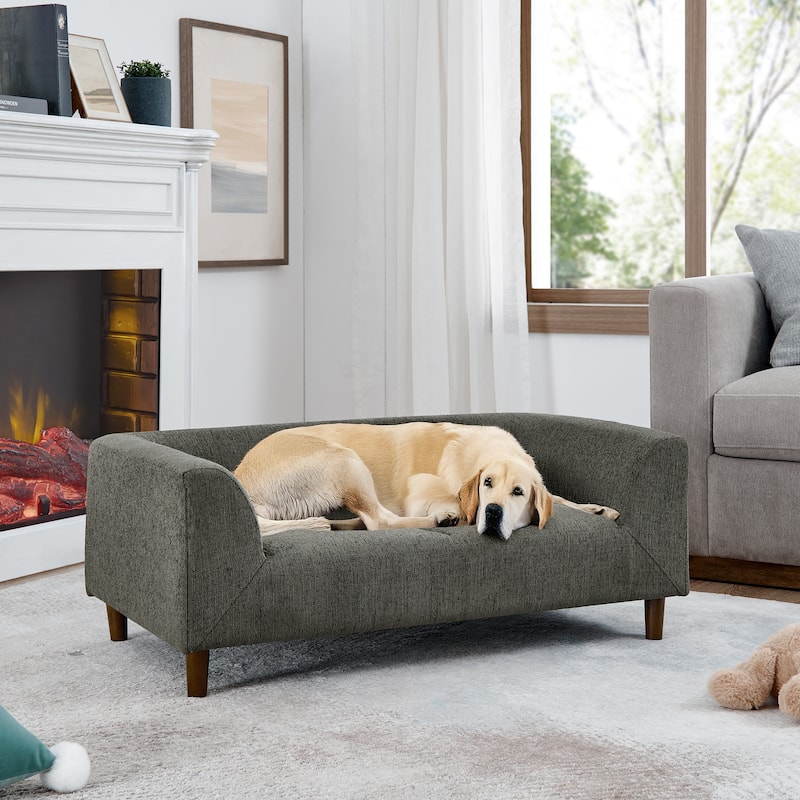 Pet Sofa With Backrest And Armrests, Rectangular Pet Sofa Suitable For Medium And Large Dogs, Soft Cushion Comfortable Dog Sofa - DARK GREY