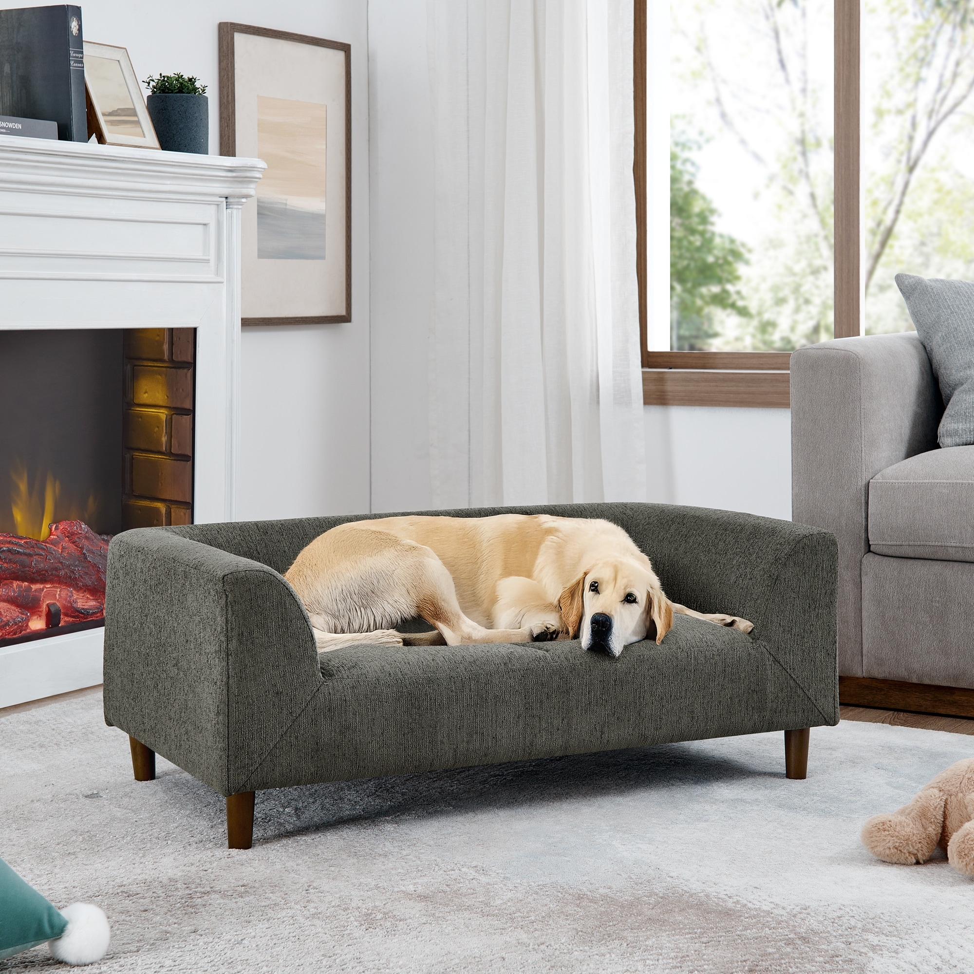 Pet Sofa With Backrest And Armrests, Rectangular Pet Sofa Suitable For Medium And Large Dogs, Soft Cushion Comfortable Dog Sofa