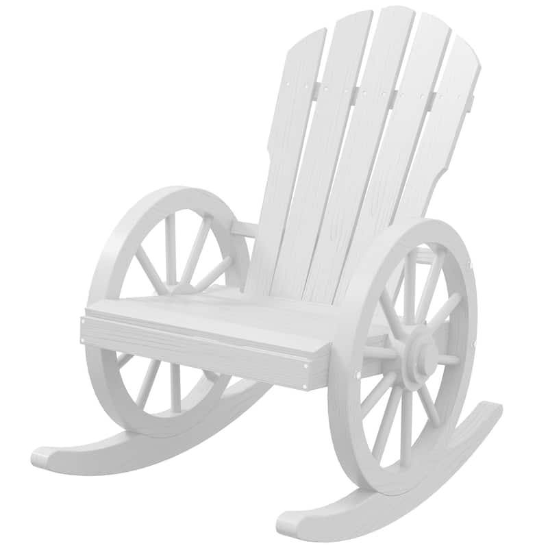 Wooden Rocking Chair,Adirondack Rocker Chair W/ Slatted Design And Oversized Back
